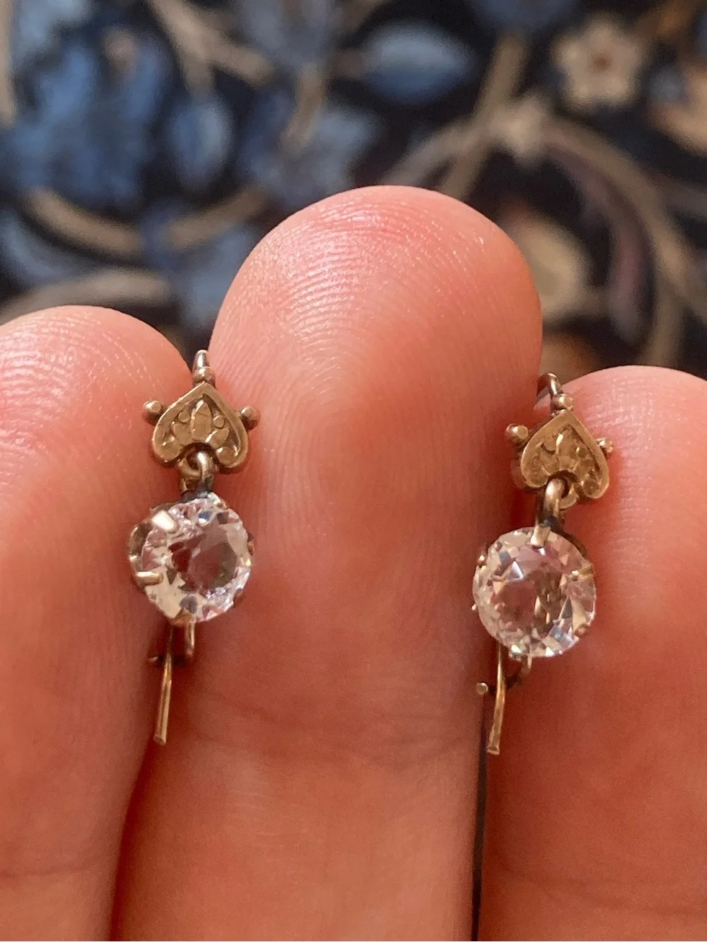 Antique Victorian Old Mine Cut Paste Stone Etruscan Detail Dangle Earrings